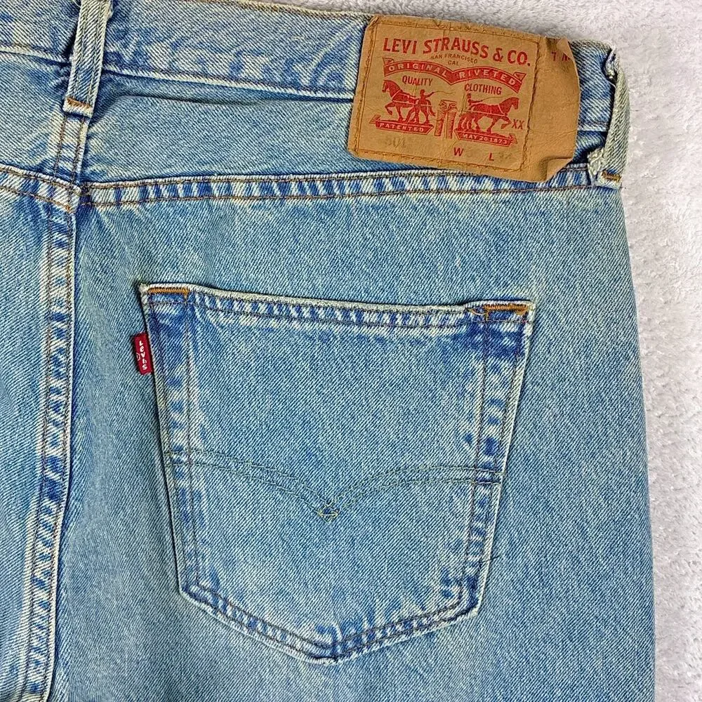 Levis 501 Jeans Mens 36x34 Faded Distressed Whiskered Button Fly Classic Preppy